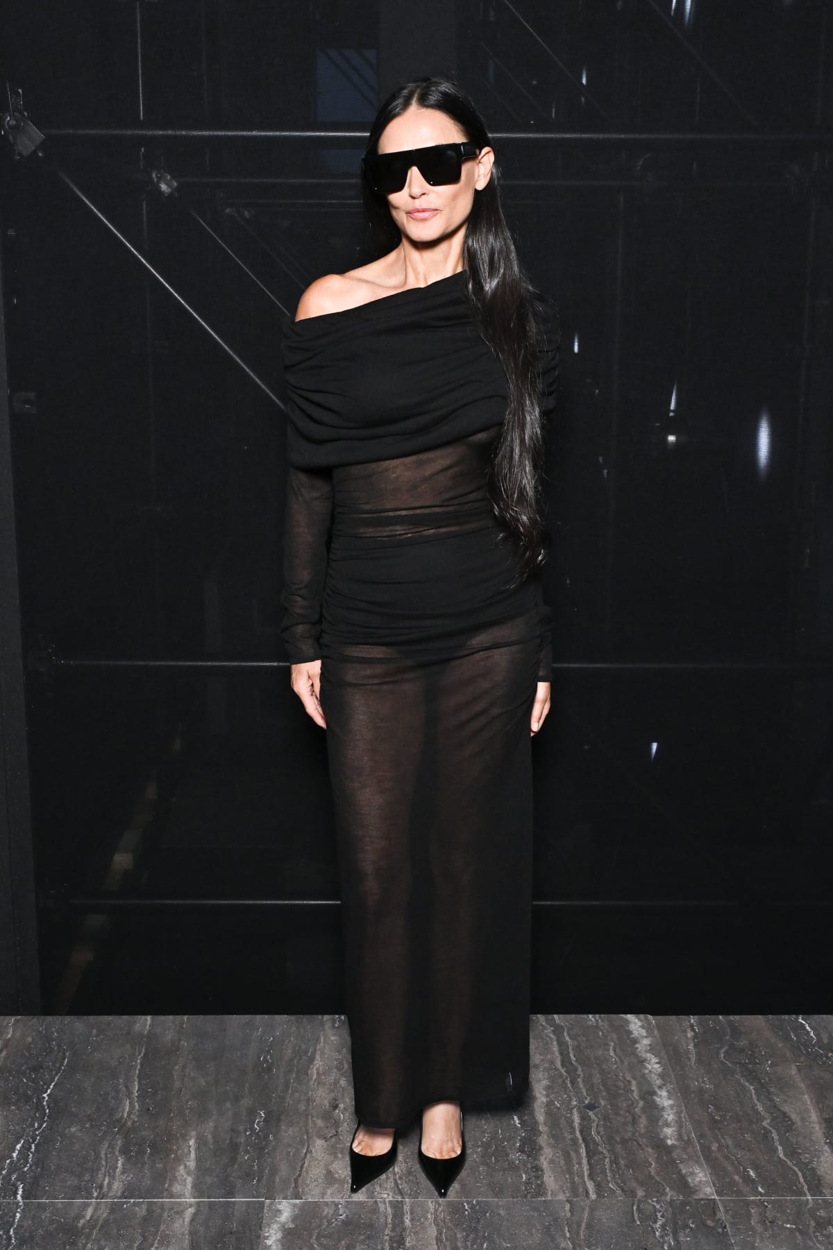 Demi Moore faces wardrobe malfunction in see throughdress during Paris